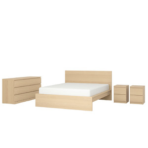 MALM Bedroom furniture, set of 4, white stained oak veneer, 140x200 cm