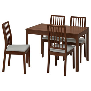 EKEDALEN / EKEDALEN Table and 4 chairs, brown, Orrsta light grey, 120/180 cm