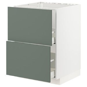 METOD / MAXIMERA Base cab f sink+2 fronts/2 drawers, white/Bodarp grey-green, 60x60 cm