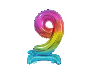 Foil Balloon Number 9 Standing, rainbow, 38cm
