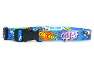 Matteo Dog Collar Plastic Buckle 15mm, blue graffiti