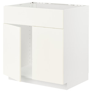 METOD Base cabinet f sink w 2 doors/front, white/Vallstena white, 80x60 cm