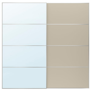 AULI / MEHAMN Pair of sliding doors, aluminium mirror glass/double sided grey-beige, 200x201 cm