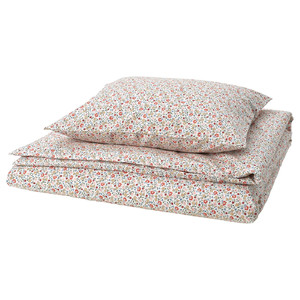 GULLNATTLJUS Duvet cover and pillowcase, white/floral pattern, 150x200/50x60 cm
