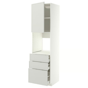 METOD/MAXIMERA High cab f oven w door/3 drawers, white/Aspudden light grey, 60x60x220 cm