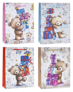 Gift Bag Teddy Bear 310x400, 12pcs, assorted patterns