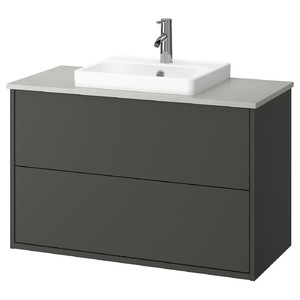 HAVBÄCK / ORRSJÖN Wash-stnd w drawers/wash-basin/tap, dark grey/grey stone effect, 102x49x71 cm