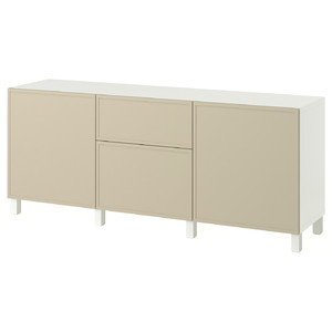 BESTÅ Storage combination with drawers, Krukmakare beige/Stubbarp white, 180x42x74 cm