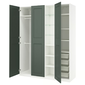 PAX / GRIMO Wardrobe combination, white grey-green/white, 185x60x236 cm