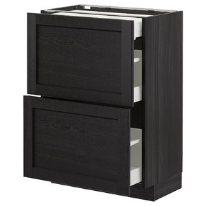 METOD/MAXIMERA Base cab with 2 fronts/3 drawers, black/Lerhyttan black stained, 60x39.5x88 cm