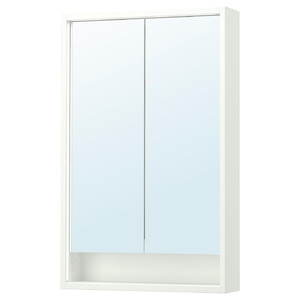 FAXÄLVEN Mirror cabinet w built-in lighting, white, 60x15x95 cm
