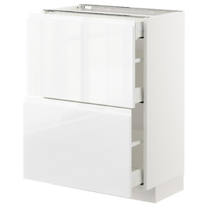 METOD / MAXIMERA Base cab with 2 fronts/3 drawers, white, Voxtorp high-gloss/white, 60x37 cm