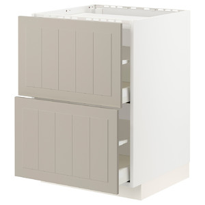METOD / MAXIMERA Base cab f hob/2 fronts/2 drawers, white/Stensund beige, 60x60 cm