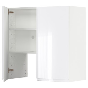 METOD Wall cb f extr hood w shlf/door, white/Voxtorp high-gloss/white, 80x80 cm