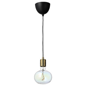 SKAFTET / MOLNART Pendant lamp with light bulb, brass-plated/ellipse shaped multicolour