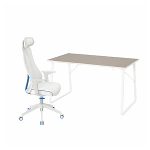 HUVUDSPELARE / MATCHSPEL Gaming desk and chair, beige/white