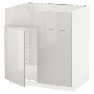 METOD Base cabinet f sink w 2 doors/front, white/Ringhult light grey, 80x60 cm
