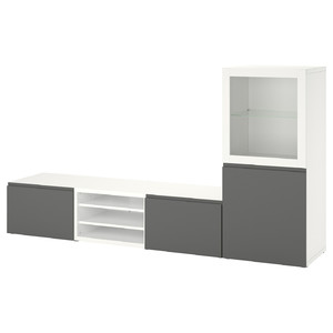 BESTÅ TV storage combination/glass doors, white, Västerviken grey, 240x42x129 cm
