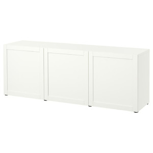 BESTÅ Storage combination with doors, white, Hanviken white, 180x42x65 cm