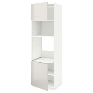METOD Hi cb f oven/micro w 2 drs/shelves, white/Ringhult light grey, 60x60x200 cm