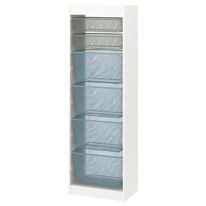 TROFAST Storage combination with boxes, white light green-grey/grey-blue, 46x30x145 cm