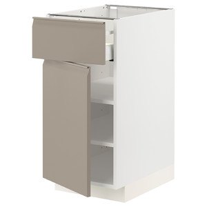 METOD / MAXIMERA Base cabinet with drawer/door, white/Upplöv matt dark beige, 40x60 cm