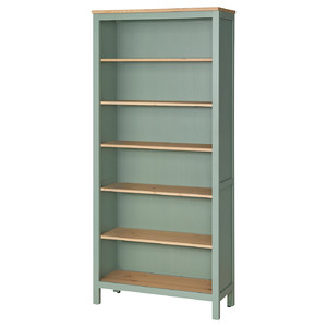 Bookcase, grey-green/light brown stained, 90x197 cm