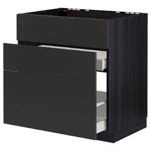 METOD / MAXIMERA Base cab f sink+3 fronts/2 drawers, black/Nickebo matt anthracite, 80x60 cm