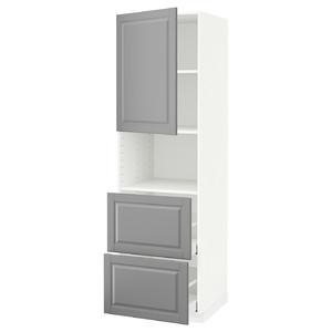 METOD / MAXIMERA Hi cab f micro w door/2 drawers, white/Bodbyn grey, 60x60x200 cm