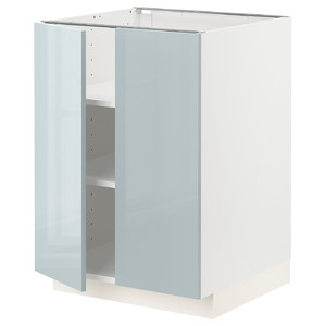METOD Base cabinet with shelves/2 doors, white/Kallarp light grey-blue, 60x60 cm