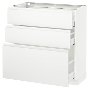 METOD / MAXIMERA Base cabinet with 3 drawers, white, Voxtorp matt white white, 80x37 cm