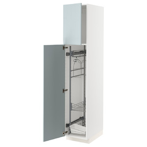 METOD High cabinet with cleaning interior, white/Kallarp light grey-blue, 40x60x200 cm