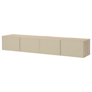 BESTÅ TV bench with doors, white stained oak effect/Krukmakare beige, 240x42x38 cm