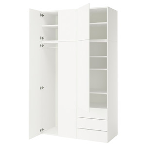 PLATSA Wardrobe with 6 doors+3 drawers, white/Fonnes white, 140x57x241 cm