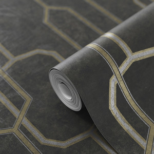 GoodHome Vinyl Wallpaper on Fleece Leucie, black/gold