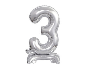 Foil Balloon Number 3 Standing, silver, 38cm