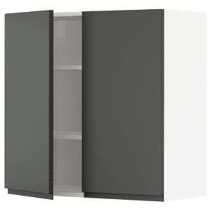 METOD Wall cabinet with shelves/2 doors, white/Voxtorp dark grey, 80x80 cm