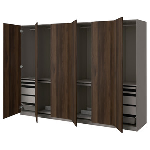 PAX / STORKLINTA Wardrobe combination, dark grey/dark brown stained oak effect, 300x60x201 cm