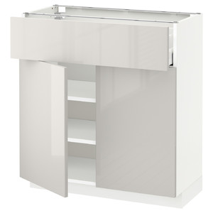 METOD / MAXIMERA Base cabinet with drawer/2 doors, white/Ringhult light grey, 80x37 cm