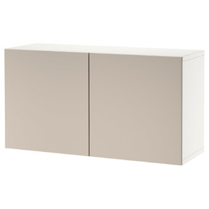 BESTÅ Shelf unit with doors, white/Lappviken light grey-beige, 120x42x64 cm