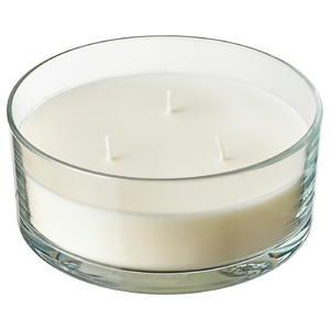LOTSFÅGEL Scented candle in glass, 3 wicks, Fresh linen white, 25 hr