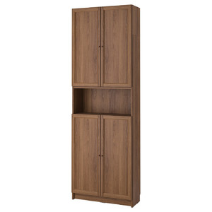 BILLY / OXBERG Bookcase w doors/extension unit, brown walnut effect, 80x30x237 cm