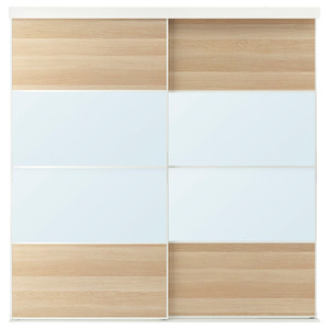 SKYTTA / MEHAMN/AULI Sliding door combination, white/white stained oak effect mirror glass, 202x205 cm