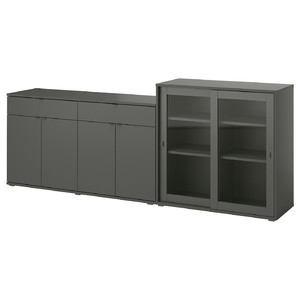 VIHALS Storage combination w glass doors, dark grey/clear glass, 235x37x90 cm