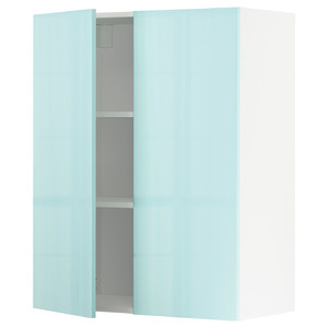 METOD Wall cabinet with shelves/2 doors, white Järsta/high-gloss light turquoise, 80x100 cm