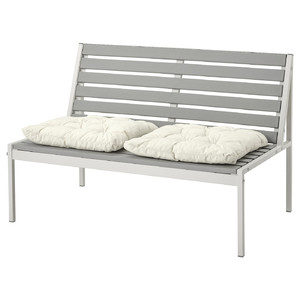 JOLPEN 2-seat sofa, outdoor, white/grey/Kuddarna beige