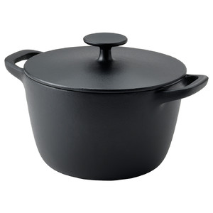 VARDAGEN Pot with lid, enamelled cast iron matt/black, 3 l
