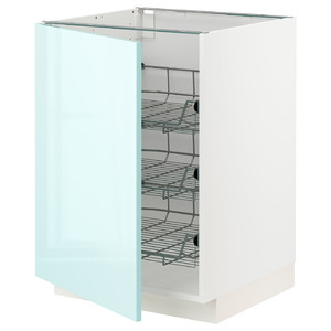 METOD Base cabinet with wire baskets, white Järsta/high-gloss light turquoise, 60x60 cm