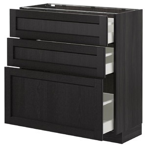 METOD/MAXIMERA Base cabinet with 3 drawers, black/Lerhyttan black stained, 80x39.5x88 cm