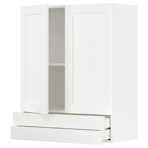 METOD / MAXIMERA Wall cabinet w 2 doors/2 drawers, white Enköping/white wood effect, 80x100 cm